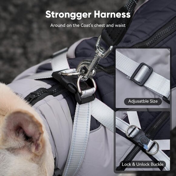 Fleece Dog Coat with Harness Warm Winter Vest Jacket Black XS for Small Dogs - Picture 3 of 5